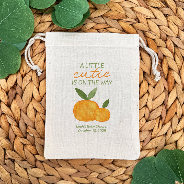 A Little Cutie is on the Way, Baby Shower Drawstring Bags