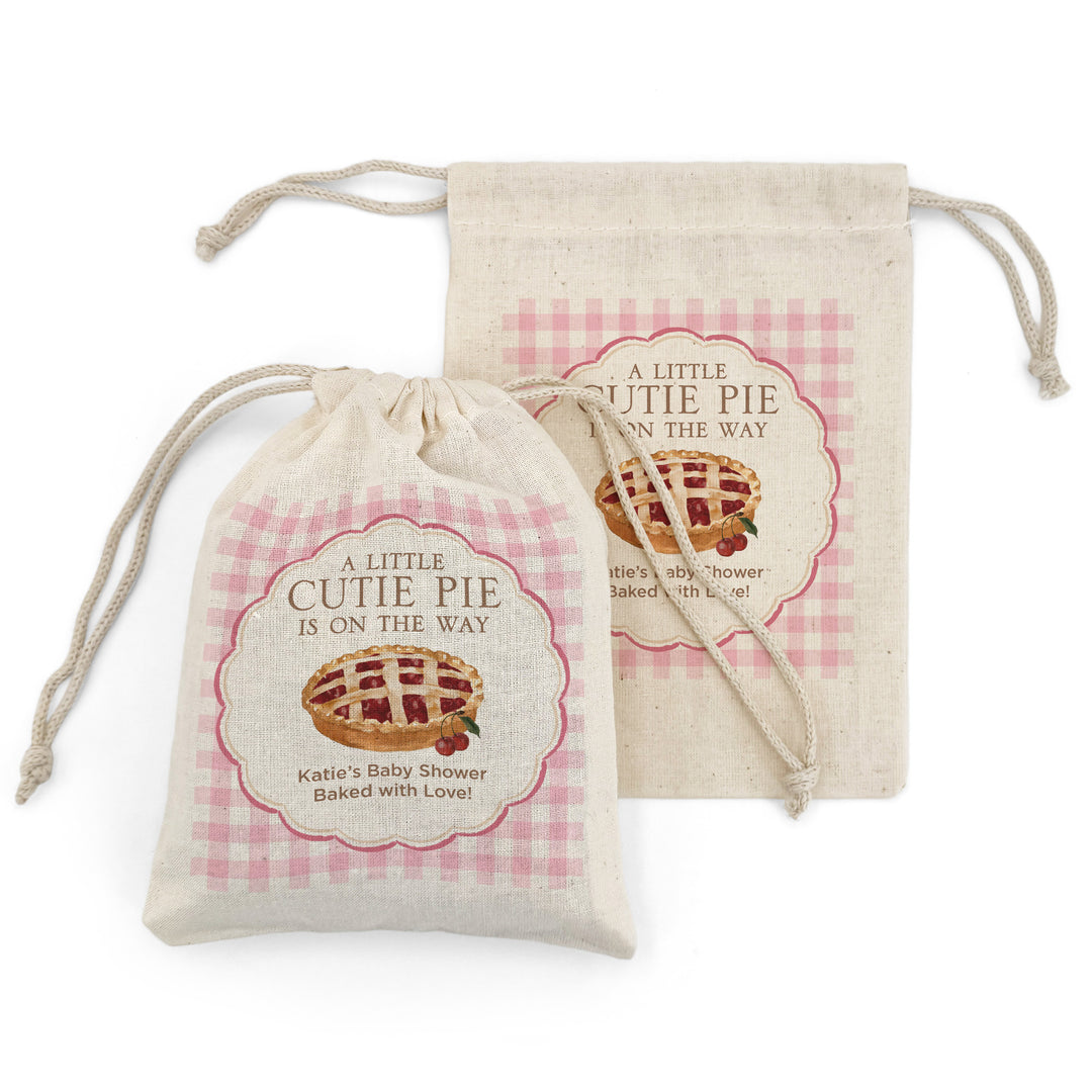 A Little Cutie Pie is on the Way, Baby Shower Drawstring Bags