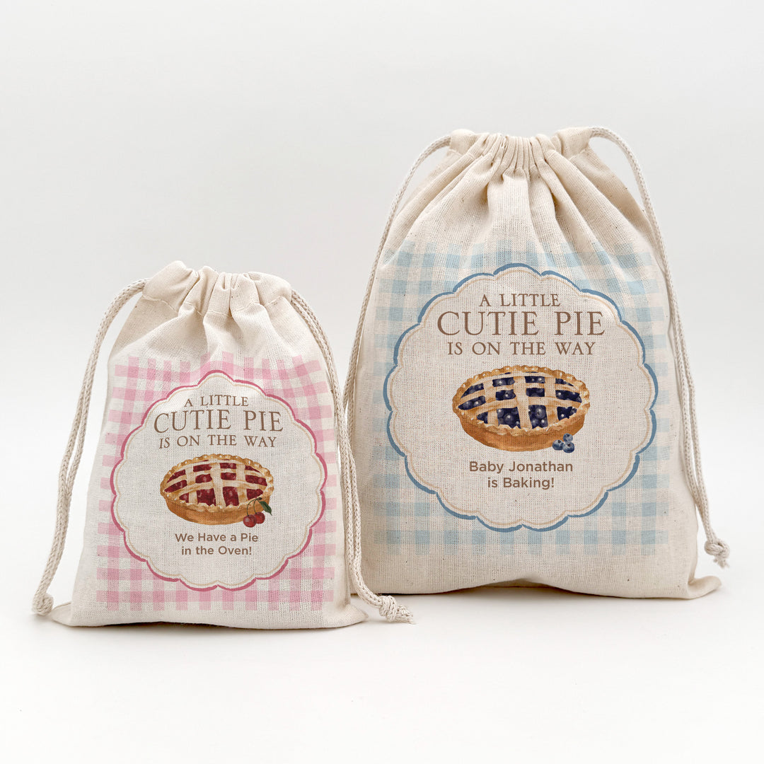 A Little Cutie Pie is on the Way, Baby Shower Drawstring Bags