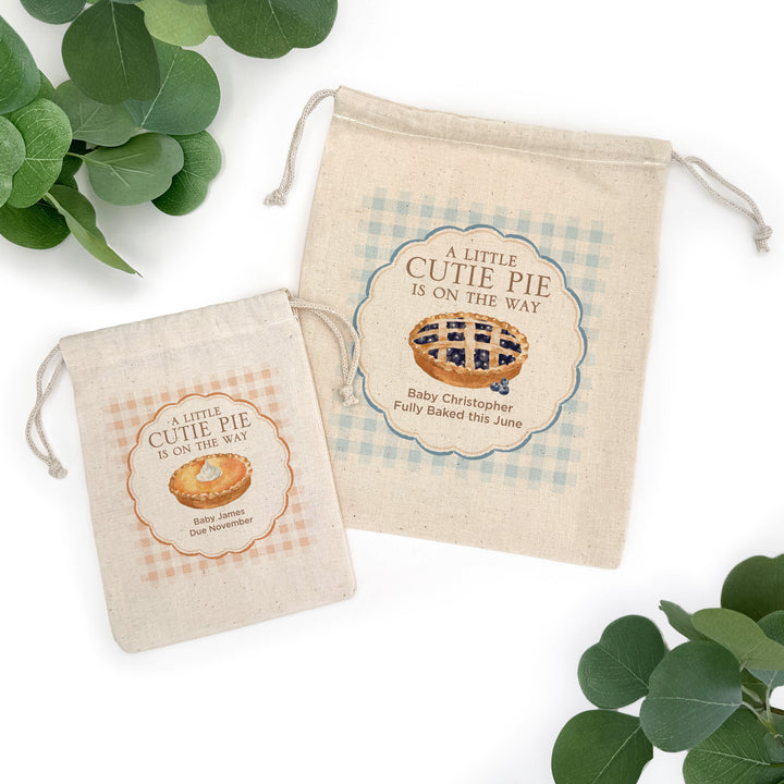 A Little Cutie Pie is on the Way, Baby Shower Drawstring Bags