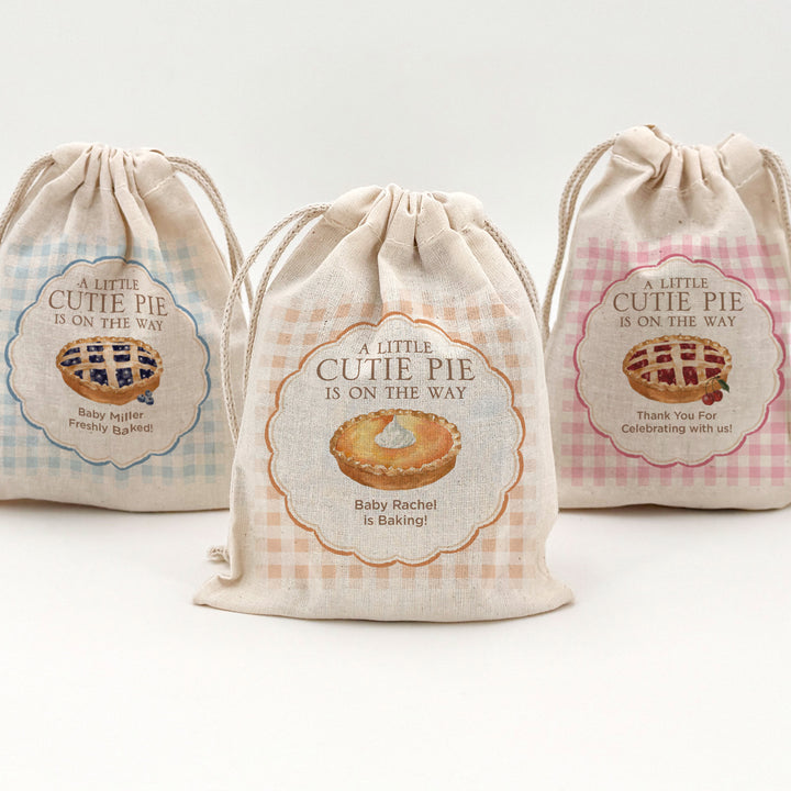 A Little Cutie Pie is on the Way, Baby Shower Drawstring Bags