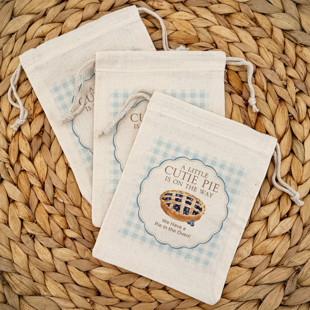 A Little Cutie Pie is on the Way, Baby Shower Drawstring Bags