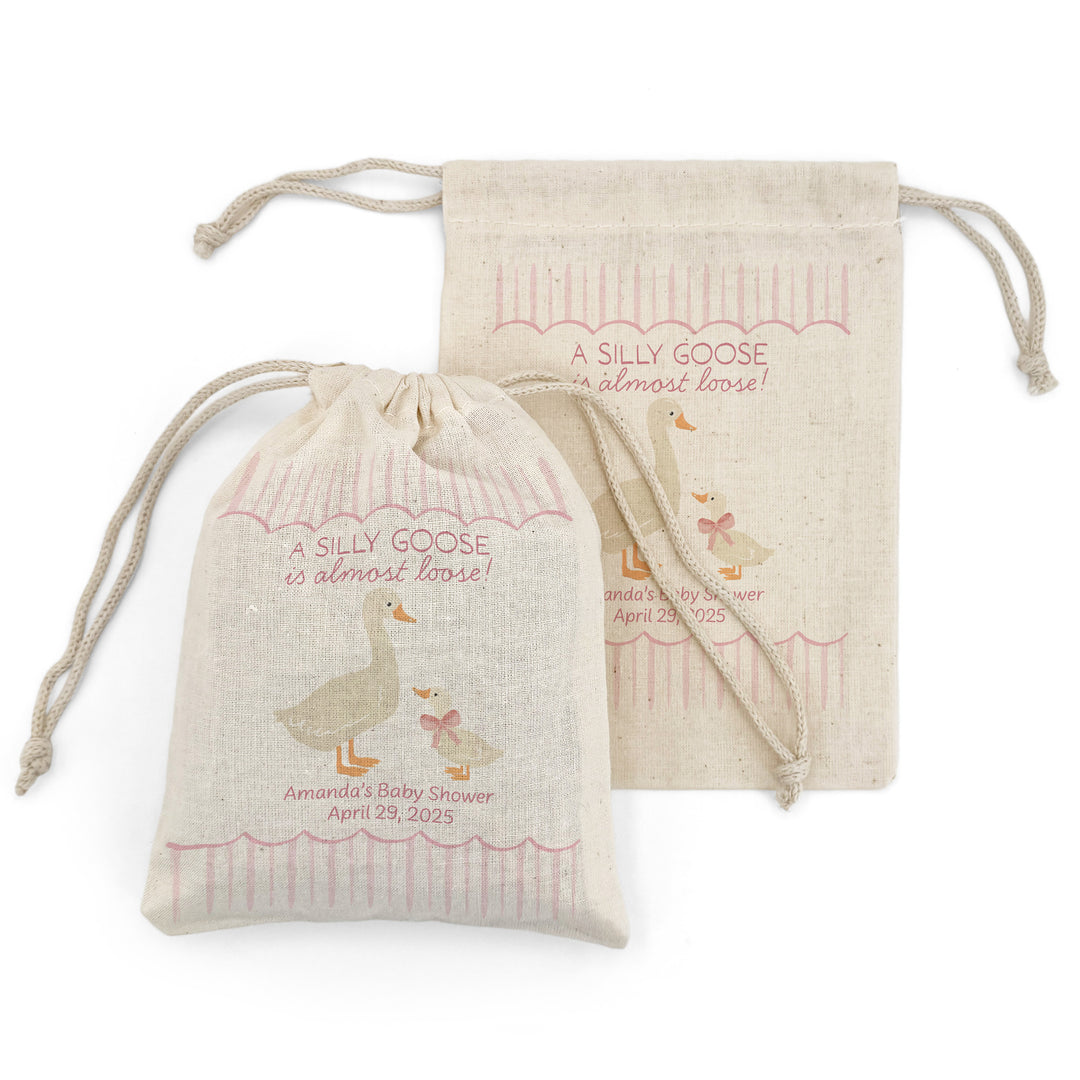 A Silly Goose is Almost Loose, Baby Shower Drawstring Bags