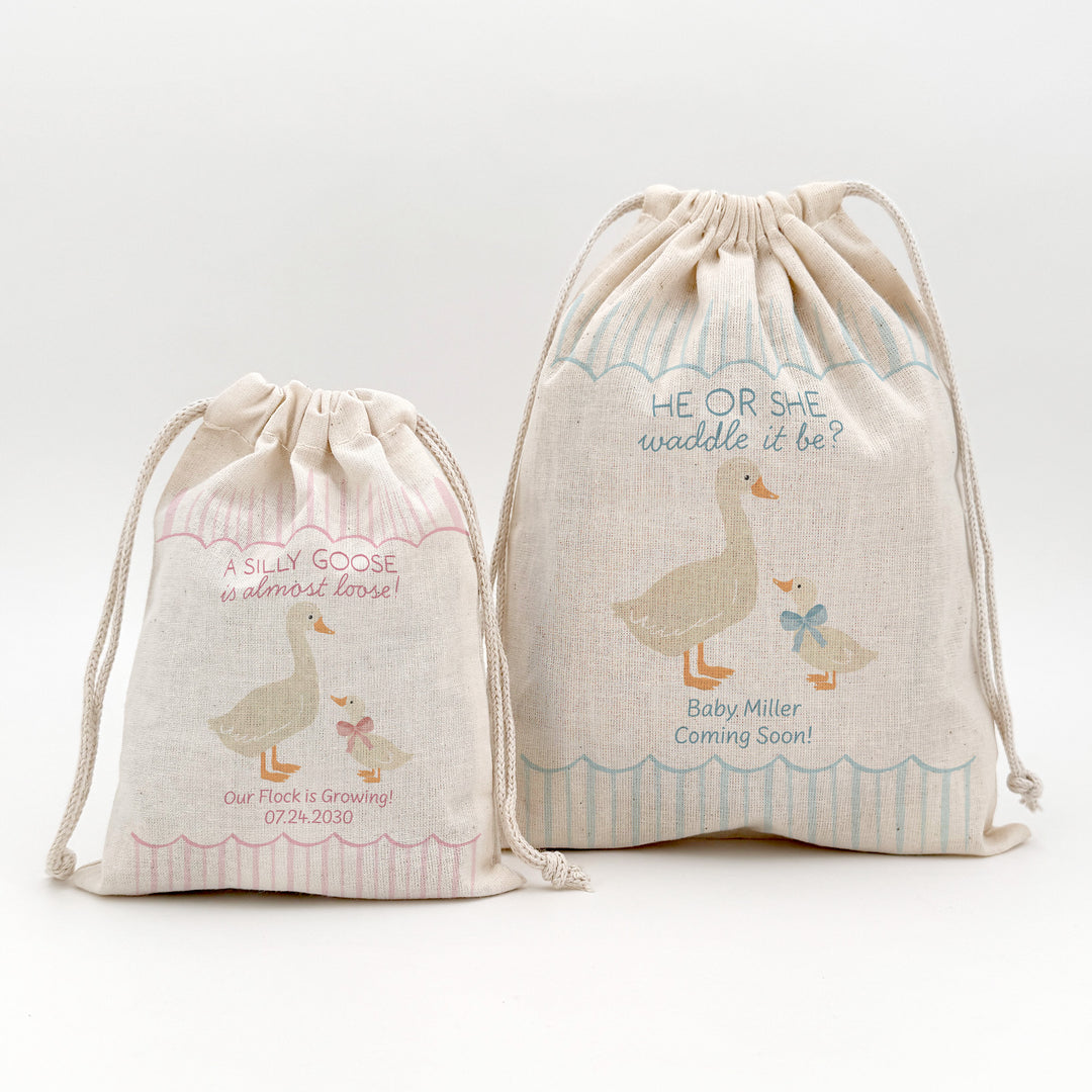 A Silly Goose is Almost Loose, Baby Shower Drawstring Bags
