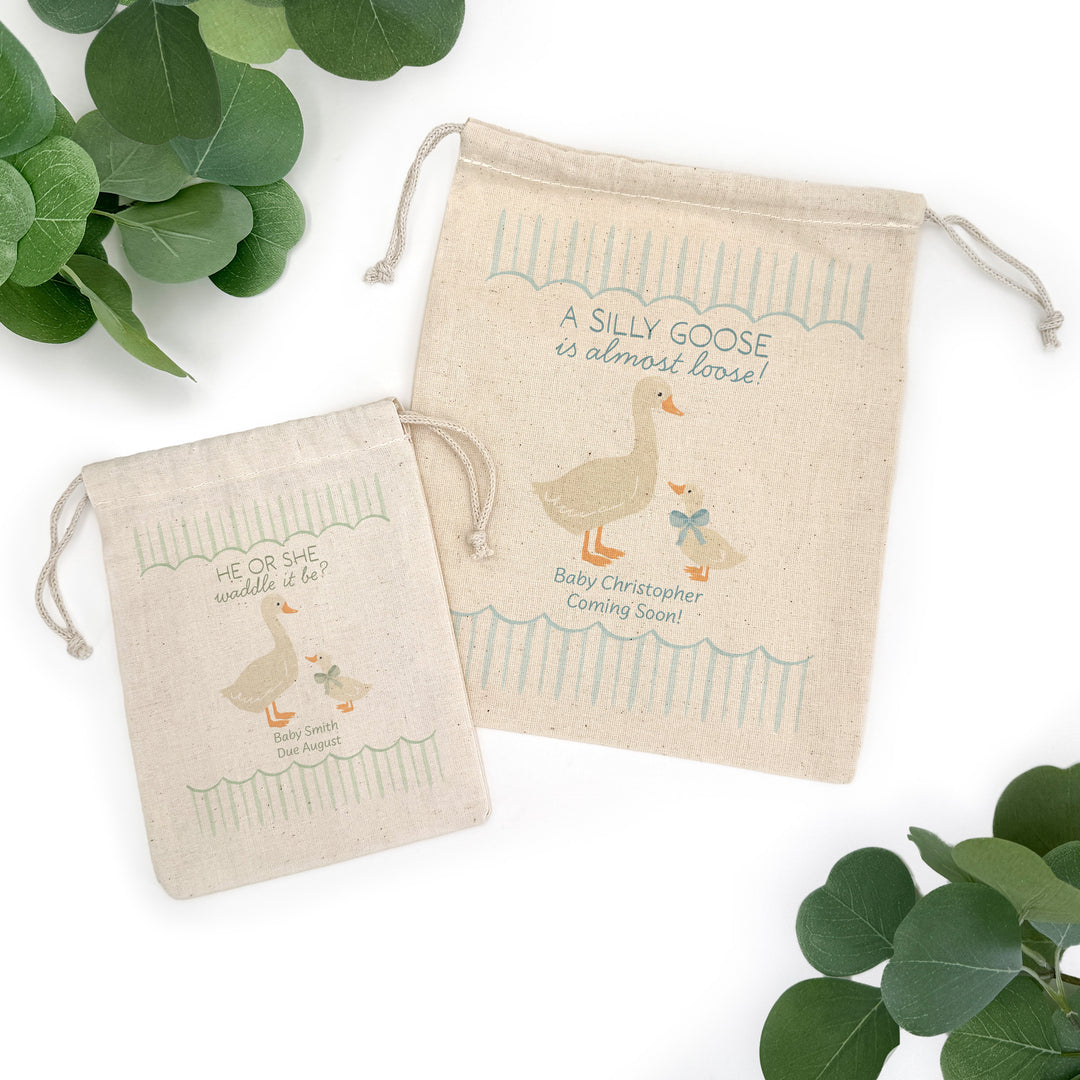 A Silly Goose is Almost Loose, Baby Shower Drawstring Bags