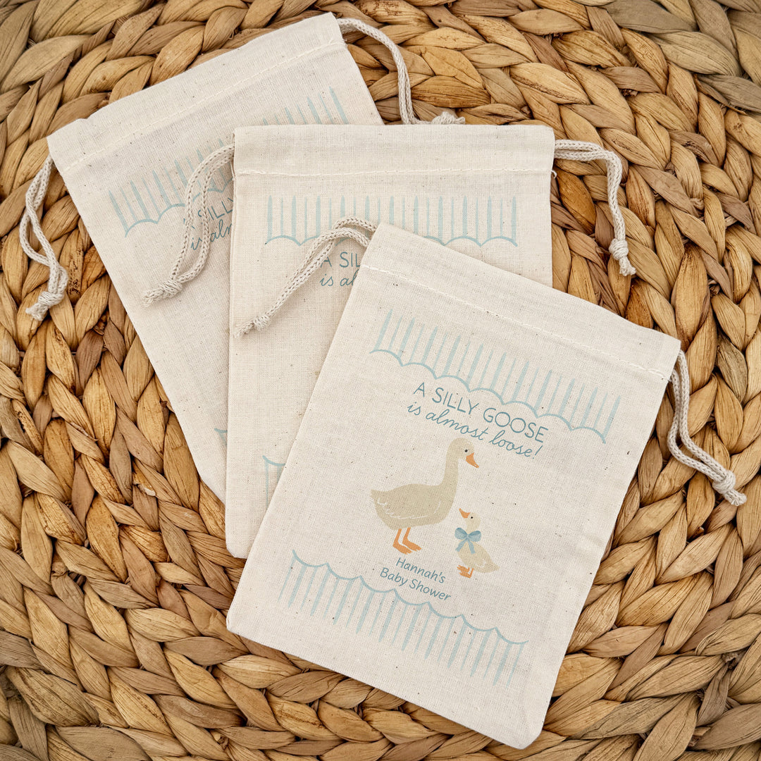 A Silly Goose is Almost Loose, Baby Shower Drawstring Bags