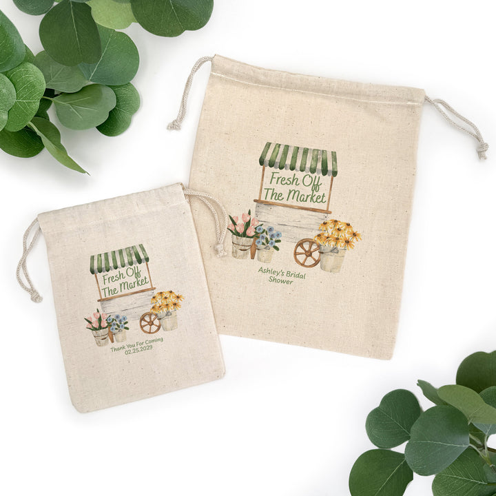 Fresh Off the Market, Bridal Shower Drawstring Bags
