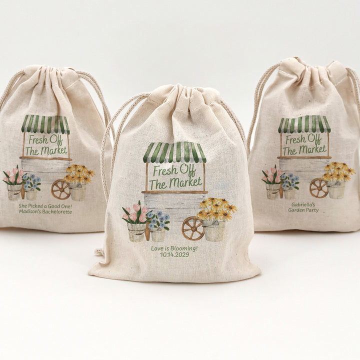 Fresh Off the Market, Bridal Shower Drawstring Bags