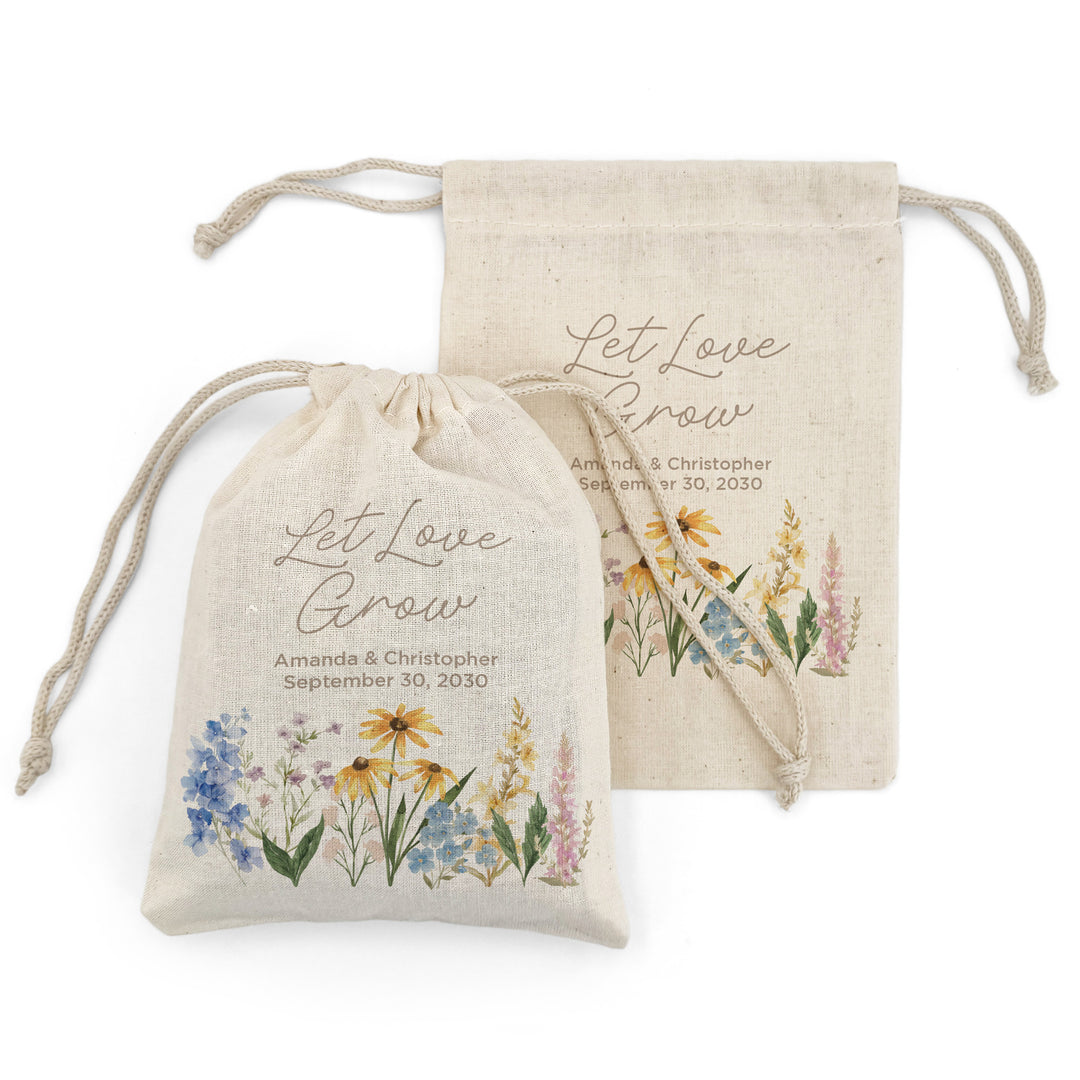 Love in Bloom, Let Love Grow, Wildflower Wedding, Wedding Drawstring Bags