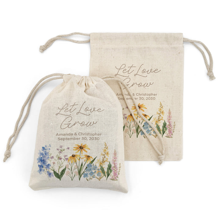 Love in Bloom, Let Love Grow, Wildflower Wedding, Wedding Drawstring Bags