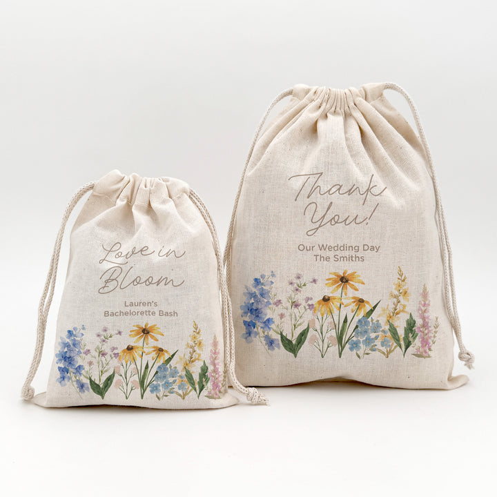 Love in Bloom, Let Love Grow, Wildflower Wedding, Wedding Drawstring Bags