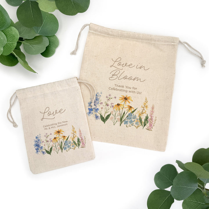 Love in Bloom, Let Love Grow, Wildflower Wedding, Wedding Drawstring Bags