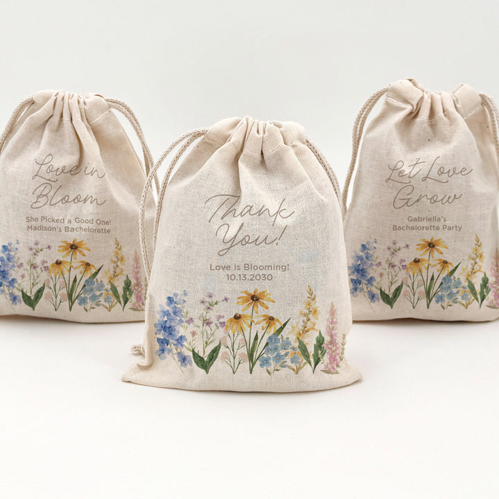 Love in Bloom, Let Love Grow, Wildflower Wedding, Wedding Drawstring Bags