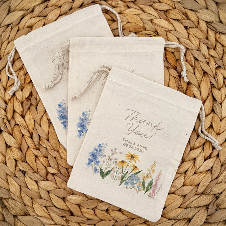 Love in Bloom, Let Love Grow, Wildflower Wedding, Wedding Drawstring Bags