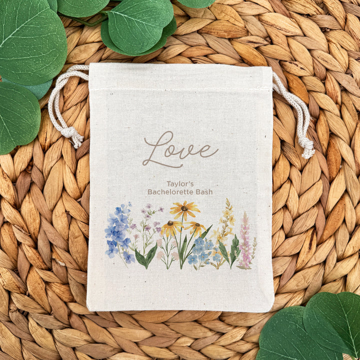 Love in Bloom, Let Love Grow, Wildflower Wedding, Wedding Drawstring Bags