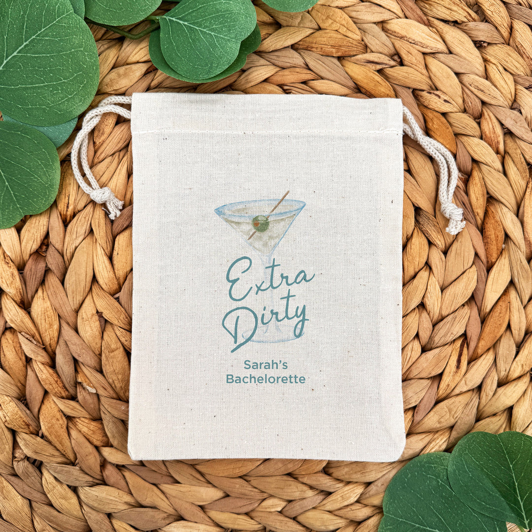 Custom Drawstring Bags, Martini Birthday, Wedding Hangover Kit, A Tini Bit Older Birthday Bags