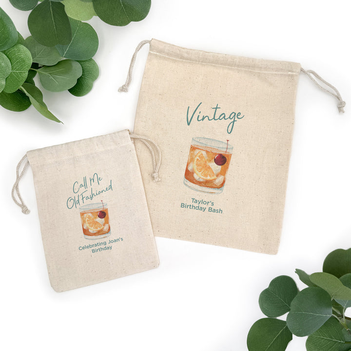 Custom Drawstring Bags, Old Fashioned Birthday, Vintage, Better with Age, Oldie but a Goodie, Old Fashioned Cocktail Bags