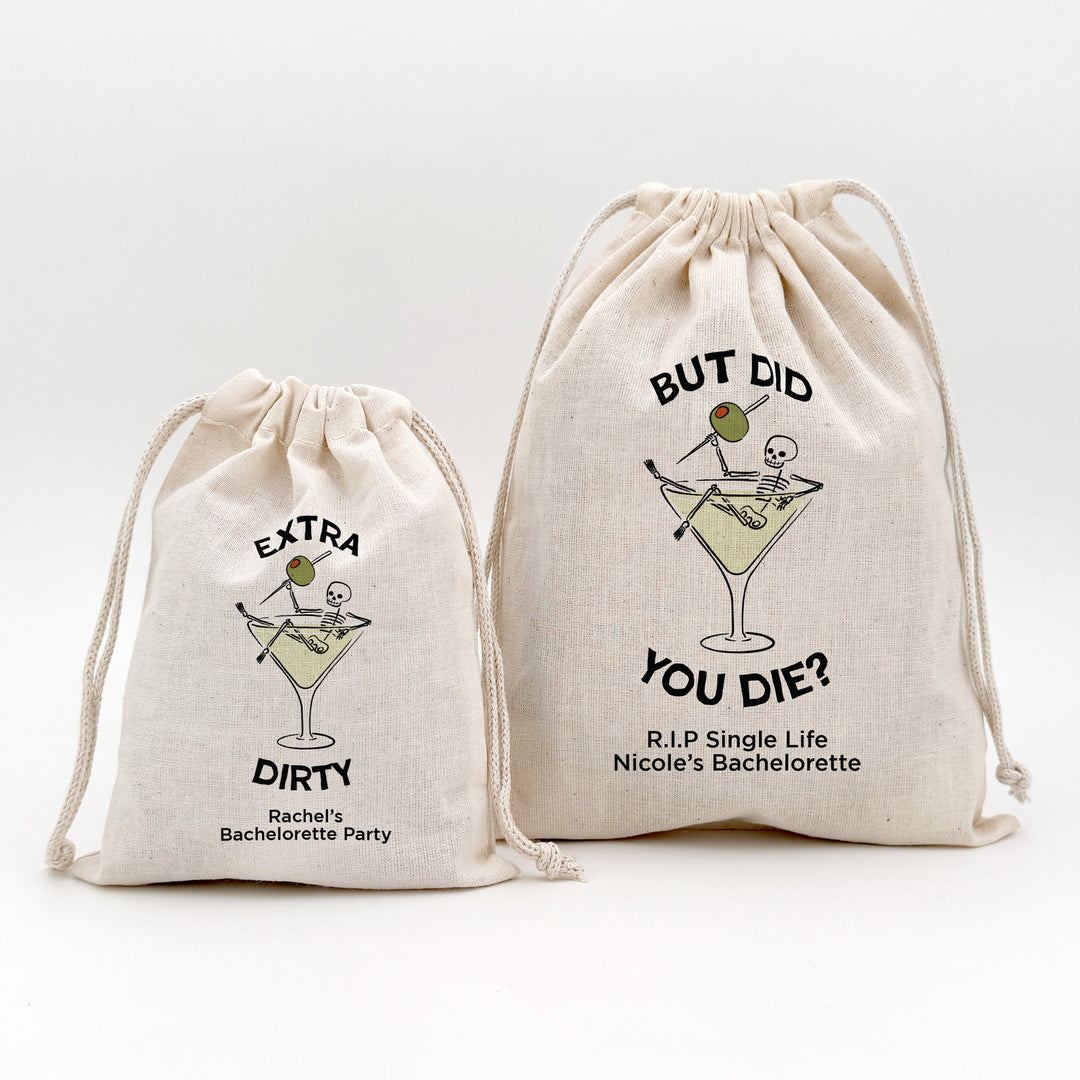 Bachelorette Goody Bags, Hangover Kit, Custom Tote Bag, Girls Trip, Birthday Favors, Wedding Favor, Till Death Do Us Party, A Tini Bit Tipsy, Martini Skeleton Bags