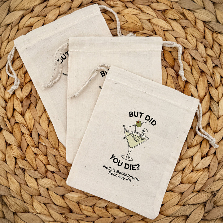 Bachelorette Goody Bags, Hangover Kit, Custom Tote Bag, Girls Trip, Birthday Favors, Wedding Favor, Till Death Do Us Party, A Tini Bit Tipsy, Martini Skeleton Bags