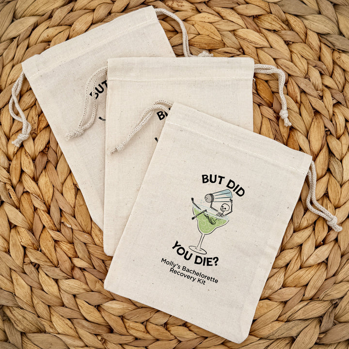 Bachelorette Goody Bags, Hangover Kit, Custom Tote Bag, Girls Trip, Birthday Favors, Wedding Favor, Till Death Do Us Party, But Did You Die, Margarita Skeleton Bags