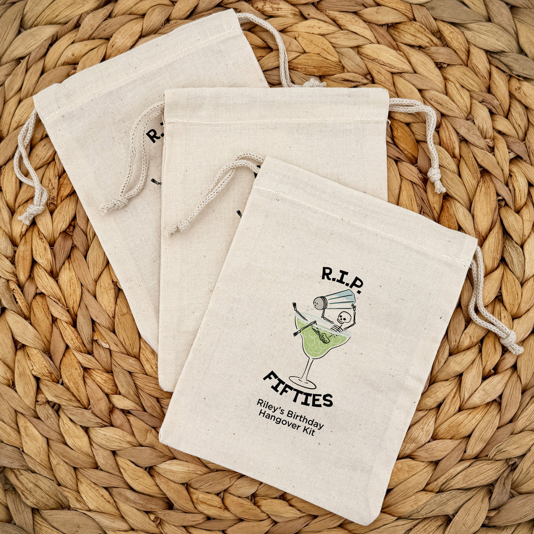 Margarita Birthday Party Favor Bags, Custom Mini Drawstring Tote Bag, Birthday Favors, RIP Forties, Let's Get Salty Birthday, Margarita Skeleton Bags