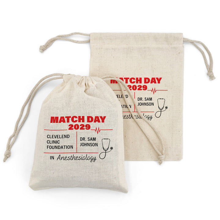 Residency Match Day Party Favor Bags, Custom Mini Drawstring Tote Bag