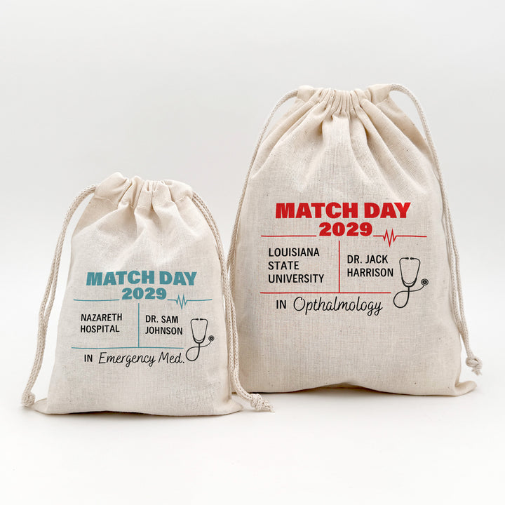 Residency Match Day Party Favor Bags, Custom Mini Drawstring Tote Bag