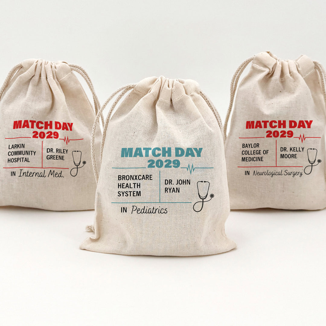 Residency Match Day Party Favor Bags, Custom Mini Drawstring Tote Bag