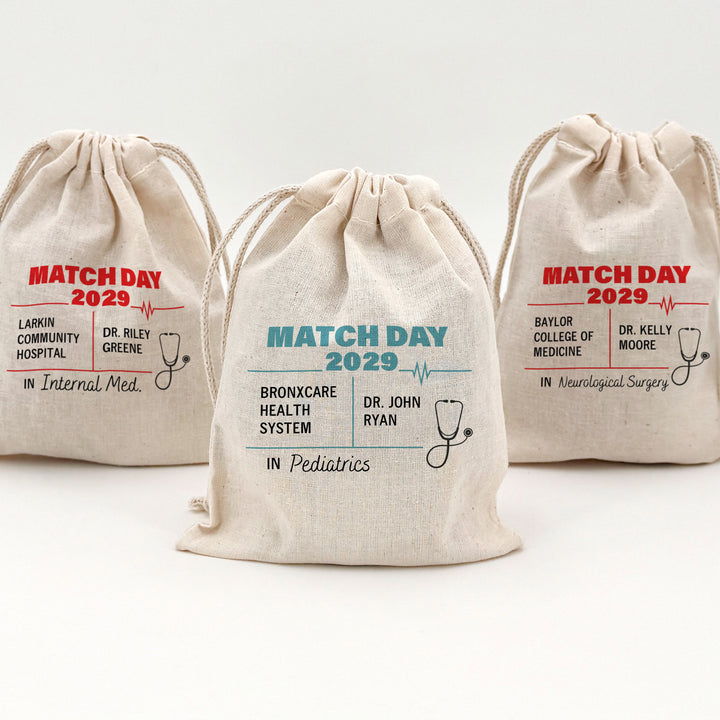 Residency Match Day Party Favor Bags, Custom Mini Drawstring Tote Bag