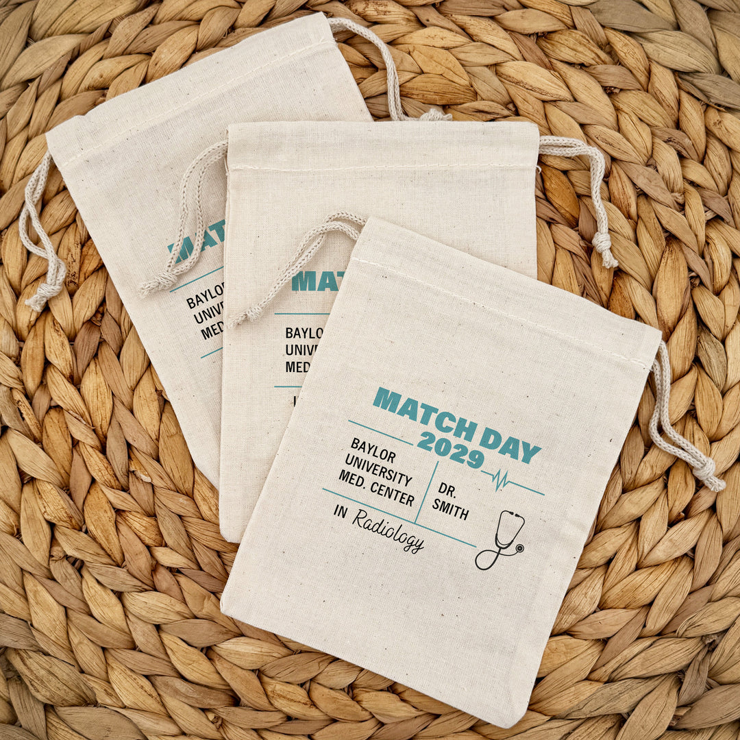 Residency Match Day Party Favor Bags, Custom Mini Drawstring Tote Bag
