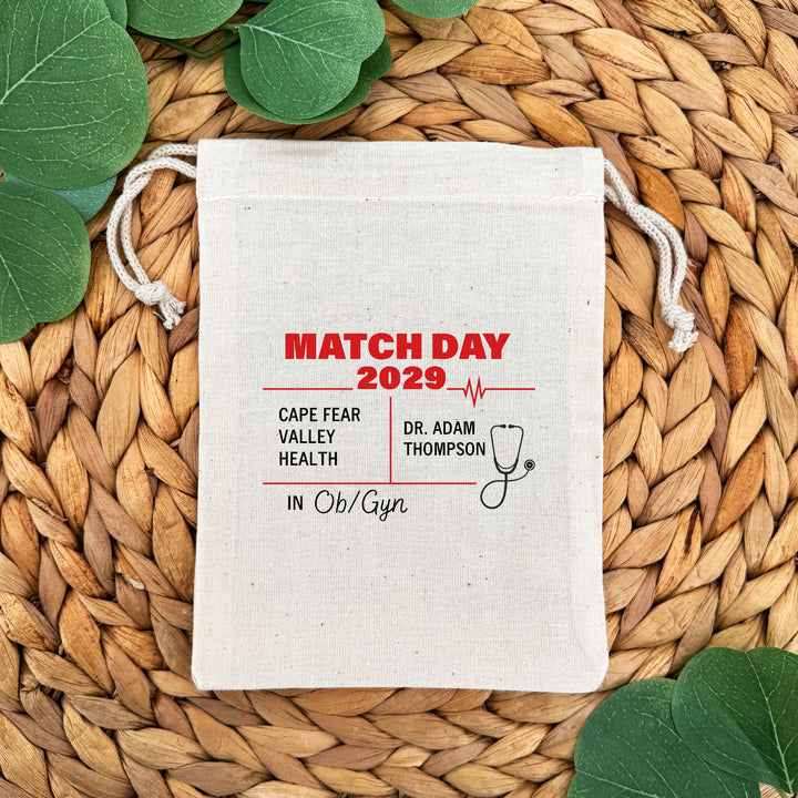 Residency Match Day Party Favor Bags, Custom Mini Drawstring Tote Bag