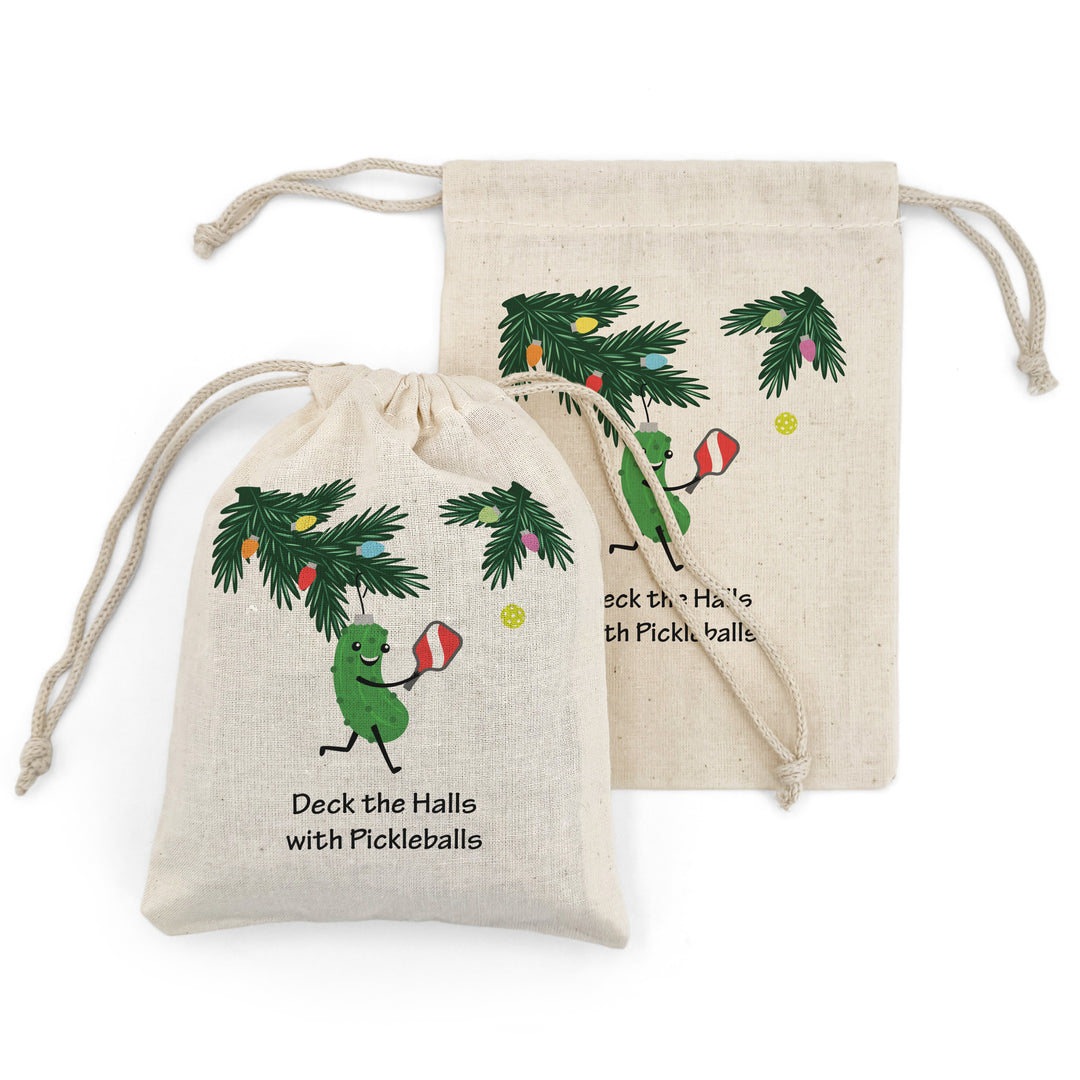 Custom Christmas Drawstring Bags, Pickleball Team Goodie Bags, Pickleball Ornament Bag