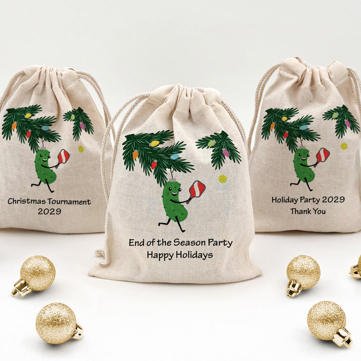 Custom Christmas Drawstring Bags, Pickleball Team Goodie Bags, Pickleball Ornament Bag