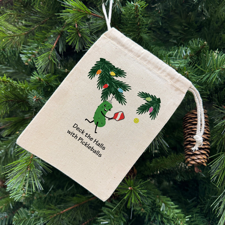 Custom Christmas Drawstring Bags, Pickleball Team Goodie Bags, Pickleball Ornament Bag