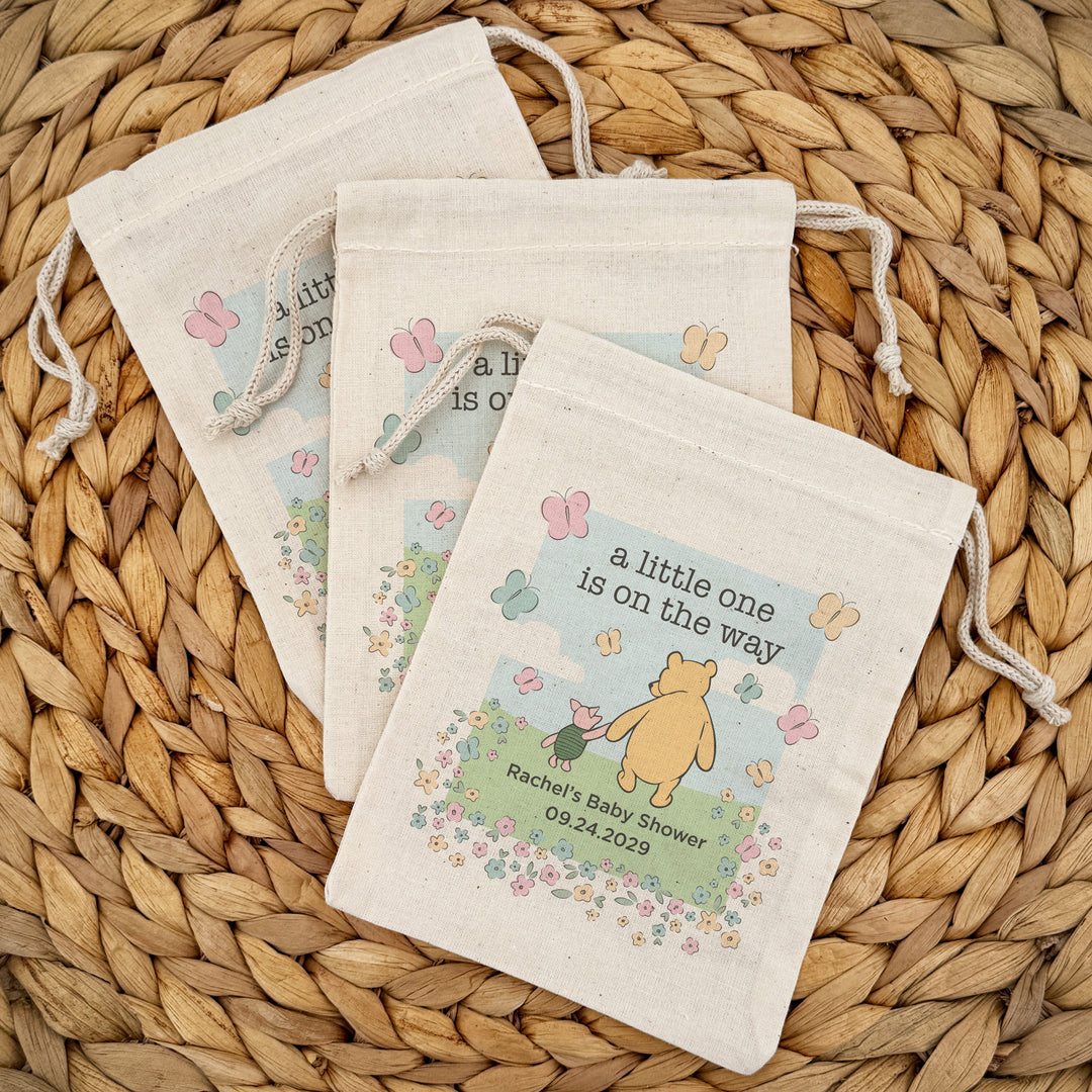Custom Drawstring Bags, Winnie the Pooh Baby Shower Favors, Pooh and Piglet Blue Skies Bags