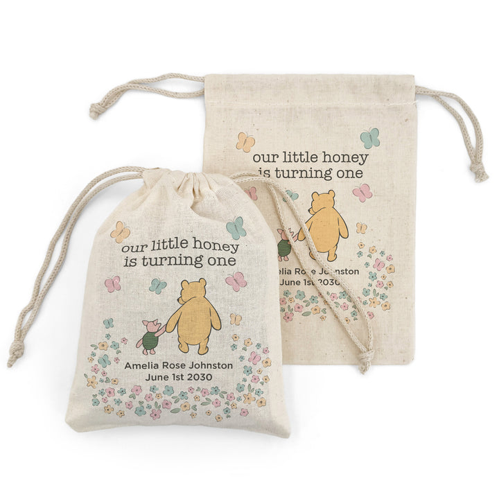 Custom Drawstring Bags, Birthday Goody Bags, Winnie the Pooh Birthday Party Favors, Pooh and Piglet Bags