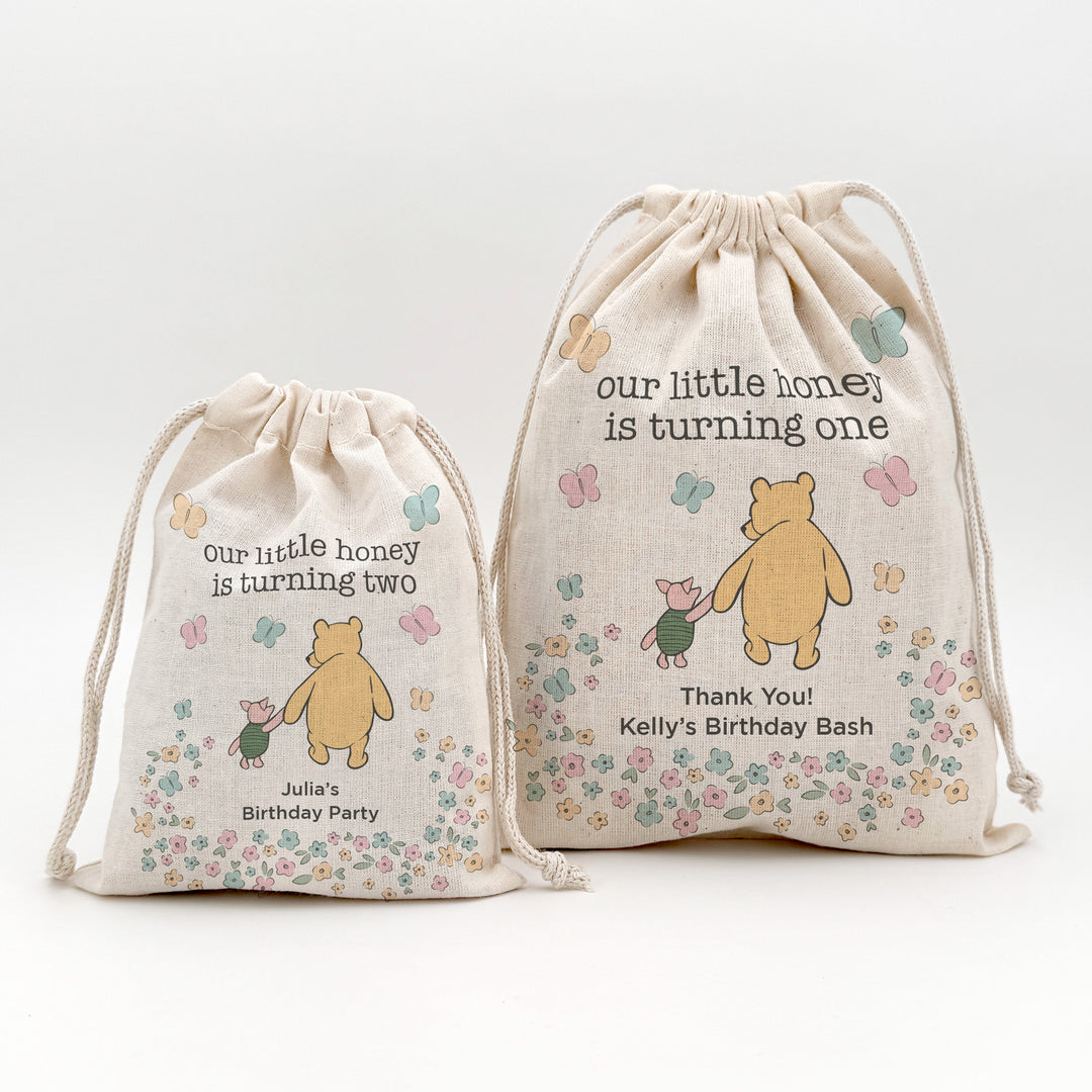 Custom Drawstring Bags, Birthday Goody Bags, Winnie the Pooh Birthday Party Favors, Pooh and Piglet Bags