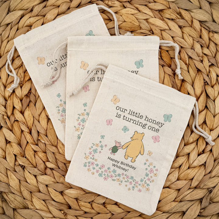 Custom Drawstring Bags, Birthday Goody Bags, Winnie the Pooh Birthday Party Favors, Pooh and Piglet Bags