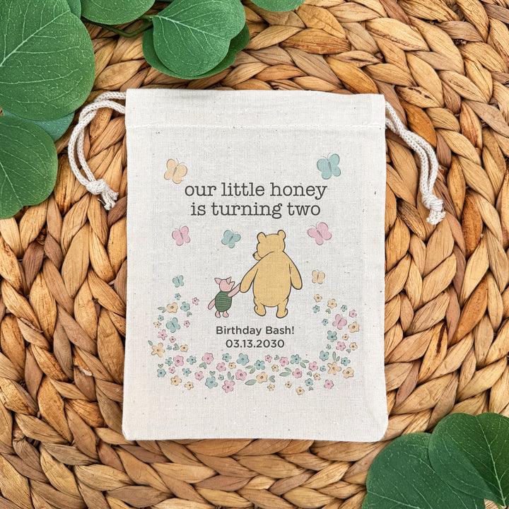 Custom Drawstring Bags, Birthday Goody Bags, Winnie the Pooh Birthday Party Favors, Pooh and Piglet Bags