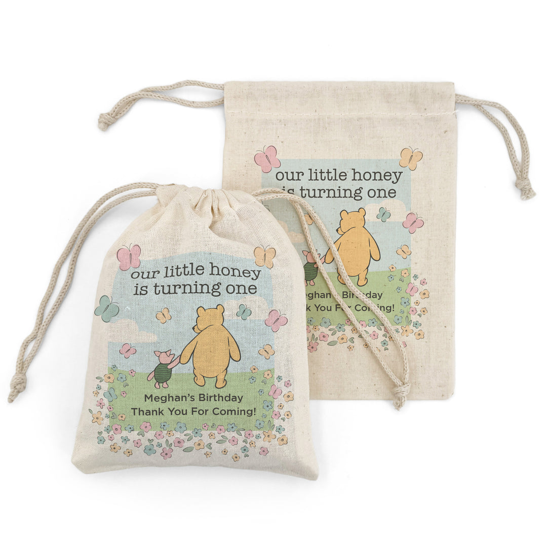 Custom Drawstring Bags, Birthday Goody Bags, Winnie the Pooh Birthday Party Favors, Pooh and Piglet Blue Skies Bags