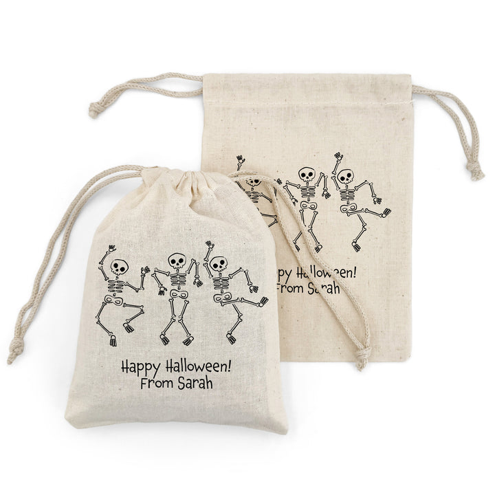 Custom Drawstring Bags, Halloween Gift Bags, Custom Goodie Bags, Dancing Skeletons