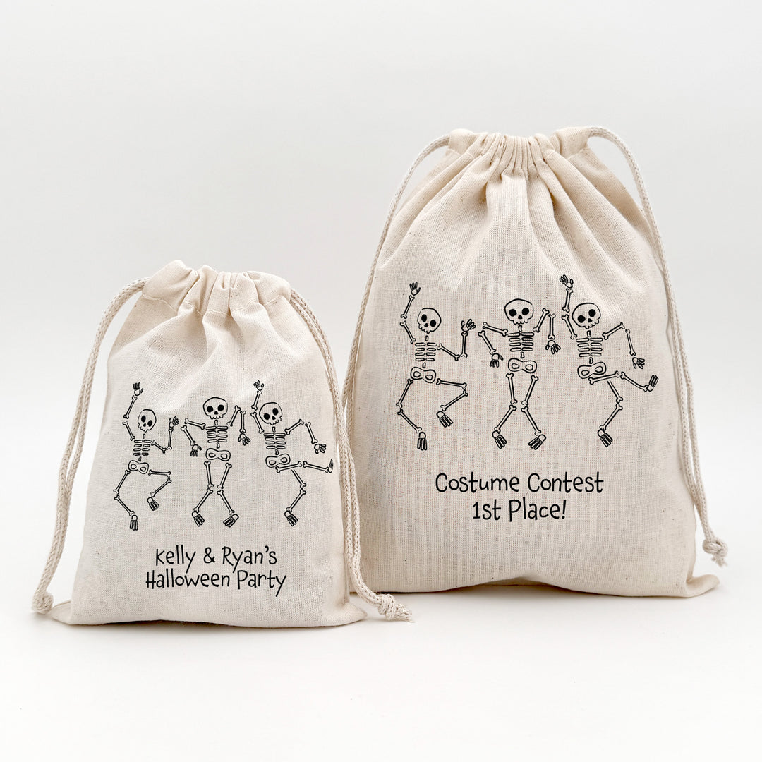 Custom Drawstring Bags, Halloween Gift Bags, Custom Goodie Bags, Dancing Skeletons