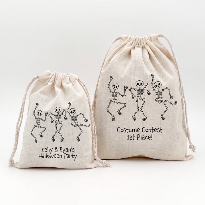 Custom Drawstring Bags, Halloween Gift Bags, Custom Goodie Bags, Dancing Skeletons
