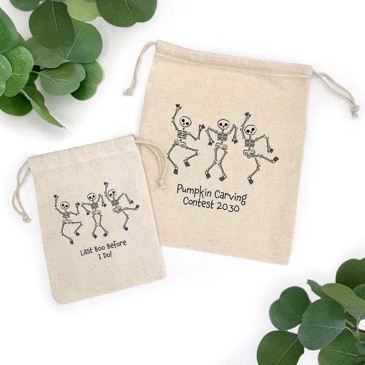 Custom Drawstring Bags, Halloween Gift Bags, Custom Goodie Bags, Dancing Skeletons