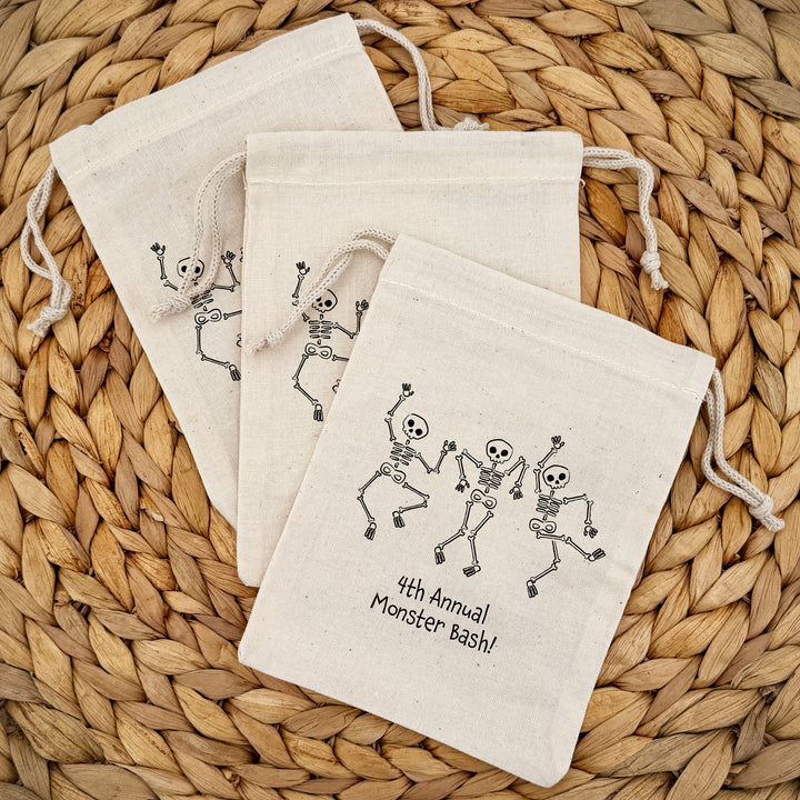Custom Drawstring Bags, Halloween Gift Bags, Custom Goodie Bags, Dancing Skeletons