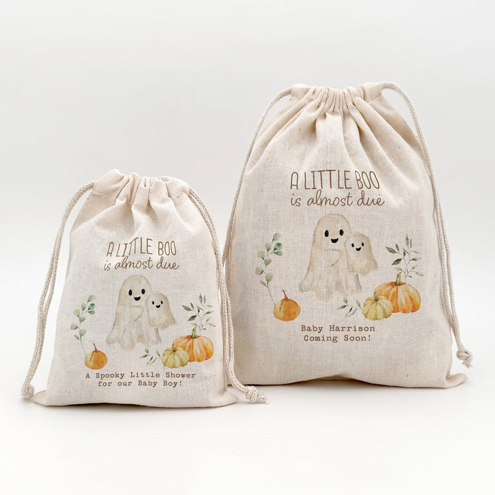 A Little Boo is Almost Due, Halloween Baby Shower, Baby Shower Goodie Bag, Custom Mini Drawstring Bag