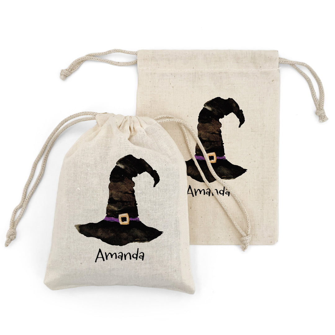 Witch Hat Halloween Goodie Bags, Personalized Treat Bags, Mini Drawstring Bag