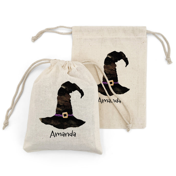 Witch Hat Halloween Goodie Bags, Personalized Treat Bags, Mini Drawstring Bag