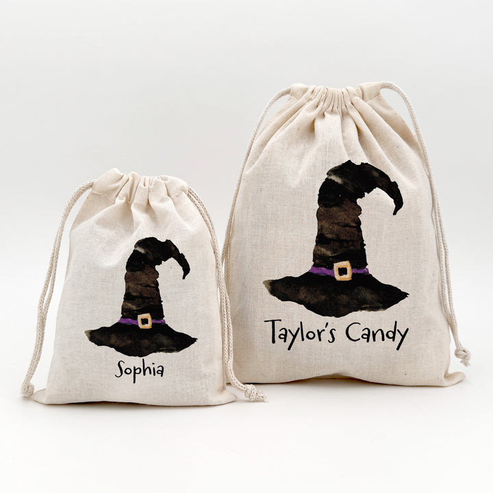 Witch Hat Halloween Goodie Bags, Personalized Treat Bags, Mini Drawstring Bag
