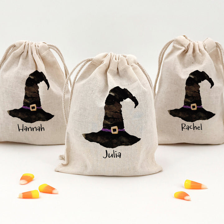 Witch Hat Halloween Goodie Bags, Personalized Treat Bags, Mini Drawstring Bag